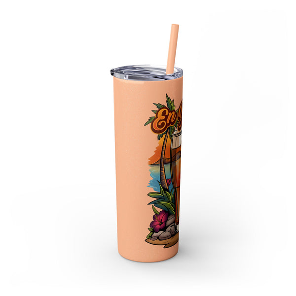 Vaso estrecho de cerveza tropical con pajita | Taza de viaje de 590 ml para amantes de la playa