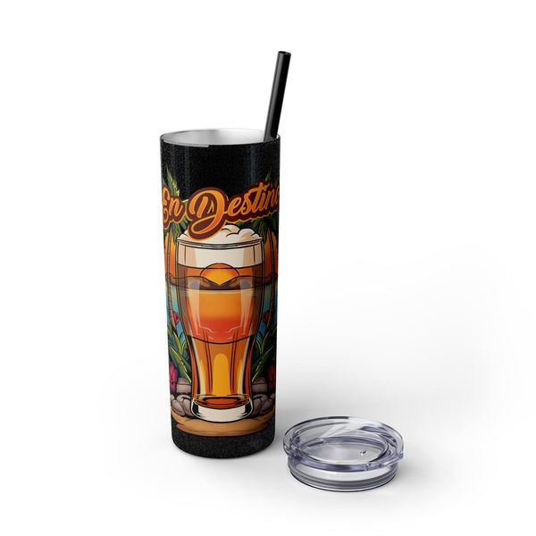 Vaso estrecho de cerveza tropical con pajita | Taza de viaje de 590 ml para amantes de la playa