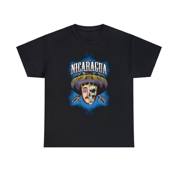Men's black crew neck t-shirt with a graphic design of a skull and the word 'NICARAGUA' on the top.