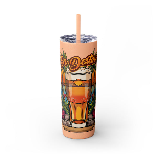 Vaso delgado de cerveza tropical con pajita