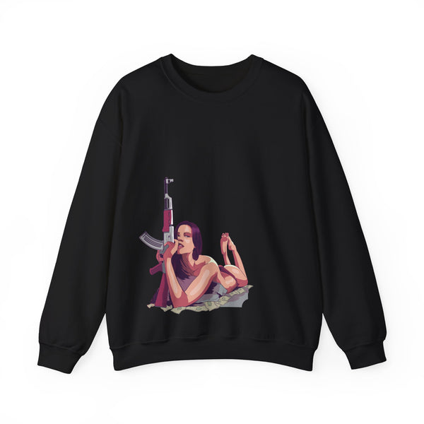 A stylish crewneck sweatshirt featuring a vibrant graphic design, perfect for casual wear or layering. Made from high-quality fabric, it offers a comfortable fit and makes a bold fashion statement, showcasing individuality and an edgy style.