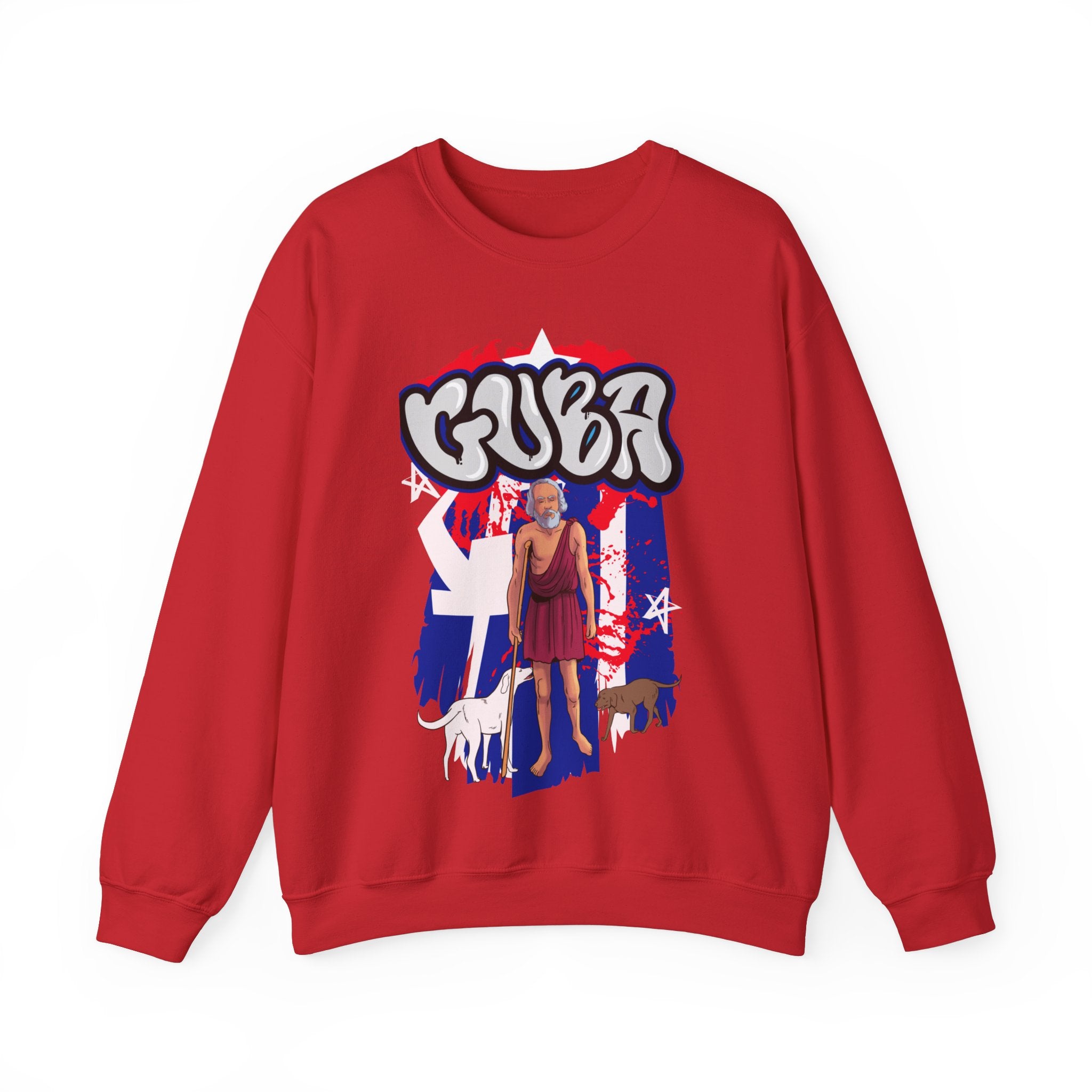 El diseño de San Lázaro presenta una vibrante estética de inspiración cubana. Destaca la bandera cubana de fondo, mientras que la palabra "Cuba" está artísticamente representada en un audaz estilo de grafiti callejero. A ambos lados del diseño se encuentran perros juguetones, que añaden encanto y dinamismo a la composición general.