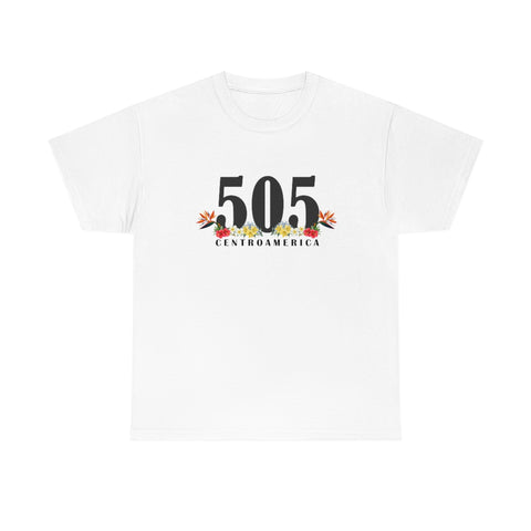 a shirt that represents Nicaragua. The design features a large number "505," which is the area code for the country. At the bottom of the design, the words "Centro America" are displayed, referring to the fact that Nicaragua is located in Central America. The design also includes tropical flowers, which are common in the region.