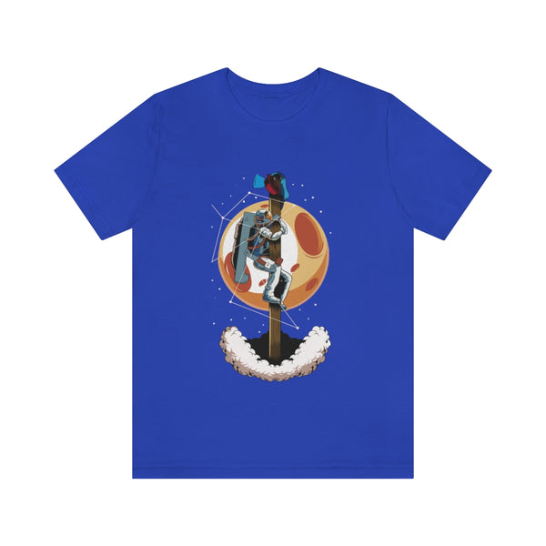 Esta llamativa camiseta azul presenta un cautivador diseño de un astronauta ascendiendo a un majestuoso árbol de palo lucio, originario de Nicaragua. Representa a la perfección la aventura y el espíritu de exploración.